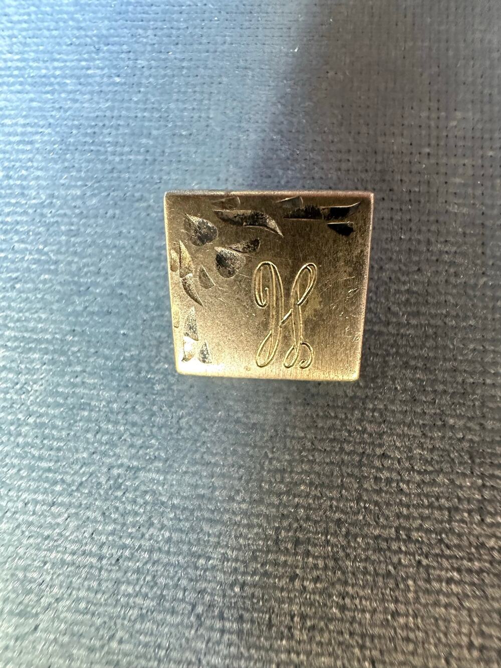Vintage 925 Sterling Silver Square Pendant Engraved Initial H Floral Etched